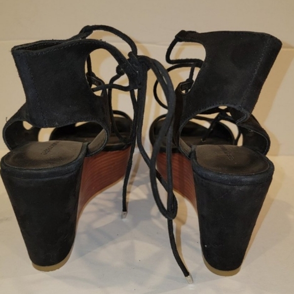 REBECCA MINKOFF STRAPPY WEDGE PLATFORM SANDALS SZ 8 BLACK SUEDE main image 1